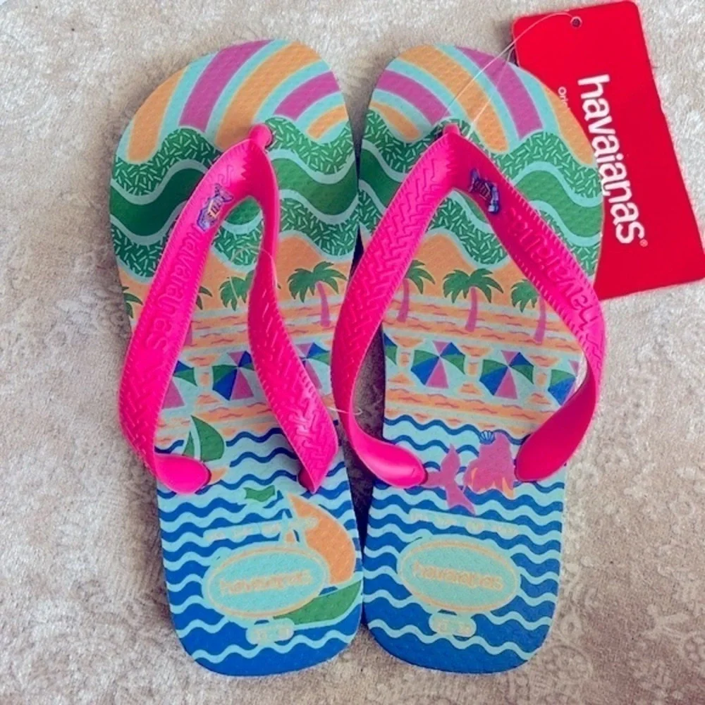 Brand New Havaianas Set of 2 Pairs Girls Flip Flops Mermaid Sea Glitter Cherries